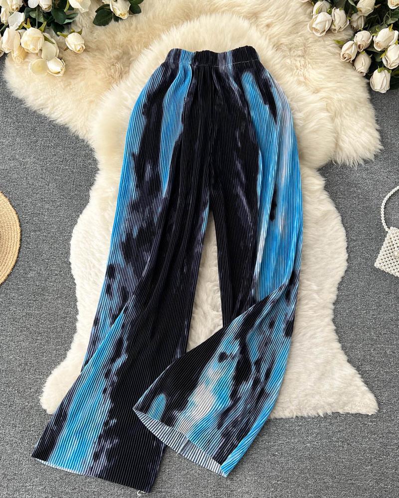 

Tie Dye Print Wide Leg Pants, Blue