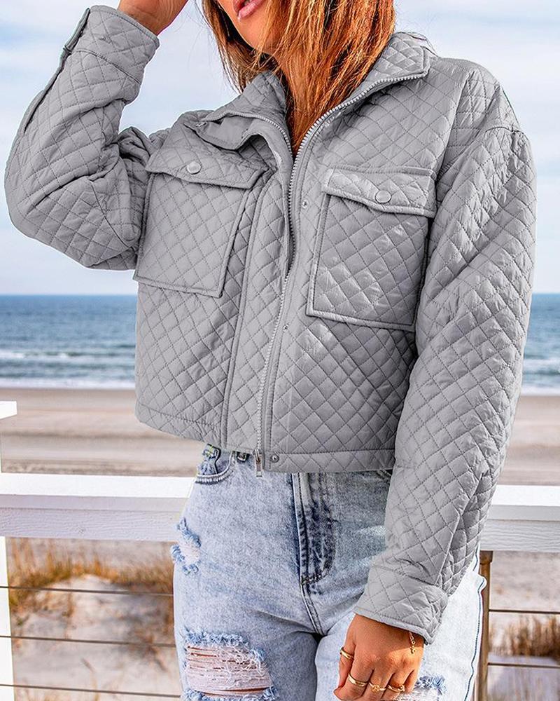 

Long Sleeve Zip Up Quilted Puffer Jacket, Gray
