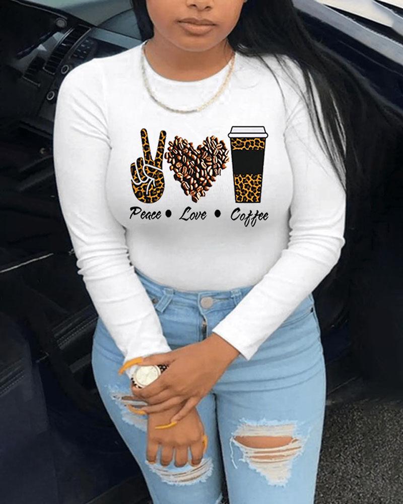

Plus Size Graphic Letter Print Long Sleeve Top, White