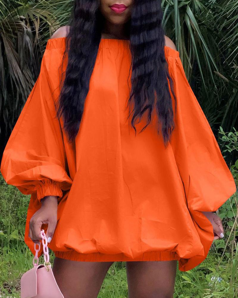 

Off Shoulder Lantern Sleeve Casual Dress, Orange