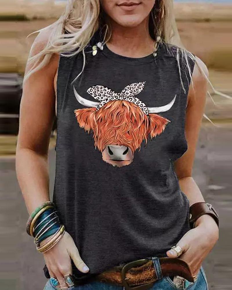 

Highland Cattle Leopard Print Tank Top, Dark grey