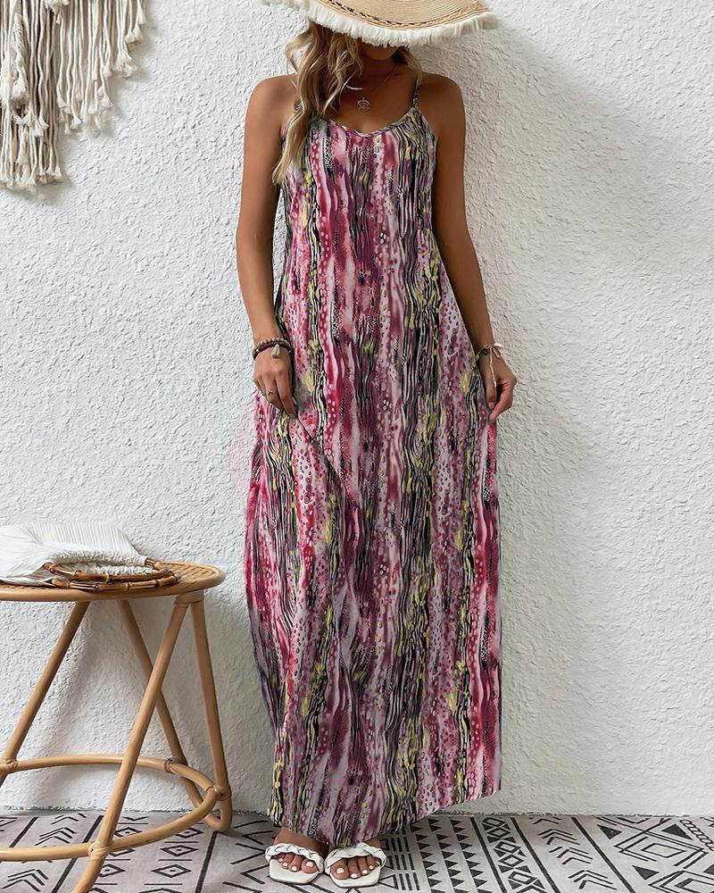 

Abstract Print Spaghetti Strap Maxi Dress, Red