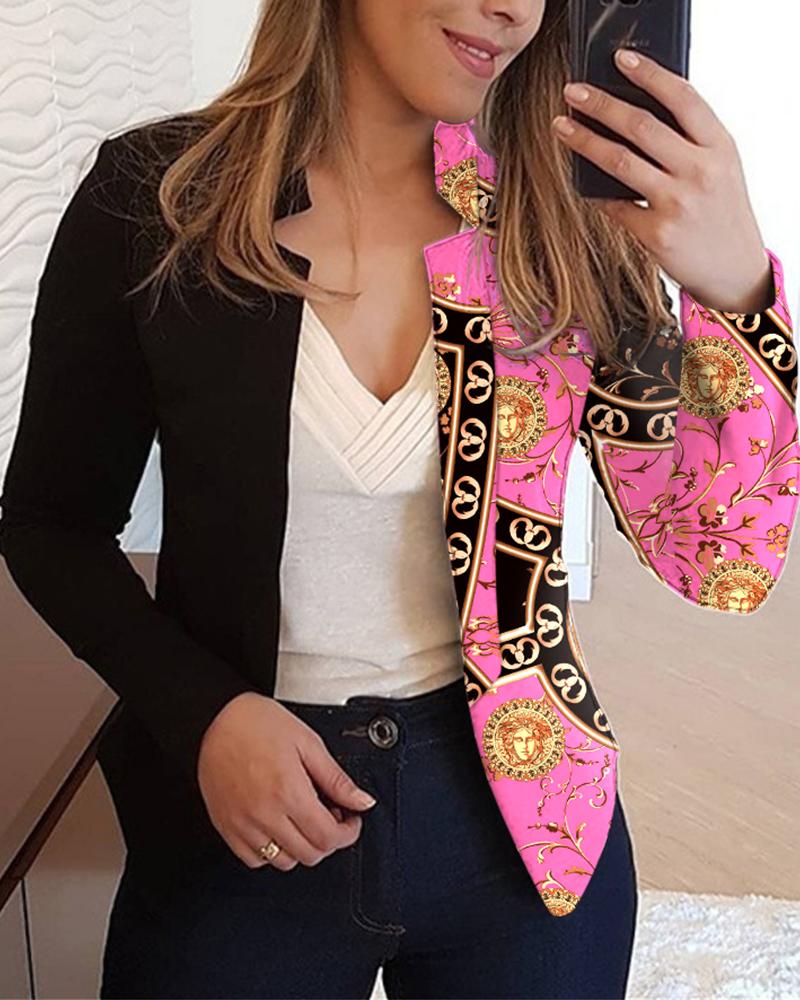 

Baroque Colorblock Print Cutout Design Long Sleeve Blazer Coat, Multicolor