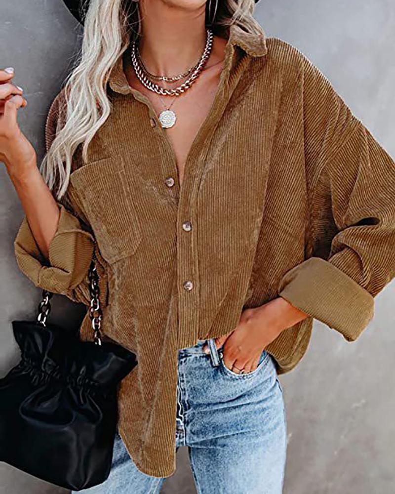 

Pocket Design Buttoned Long Sleeve Shirt, Khaki