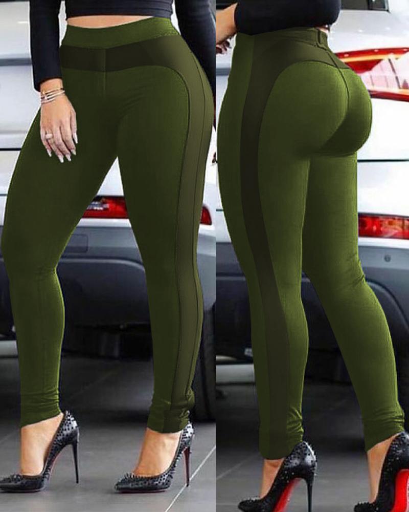 

Plus Size PU Leather Patch Skinny Pants, Olive green