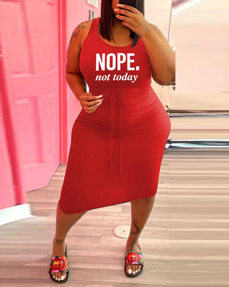 

Plus Size Letter Print Tied Detail Bodycon Dress, Red