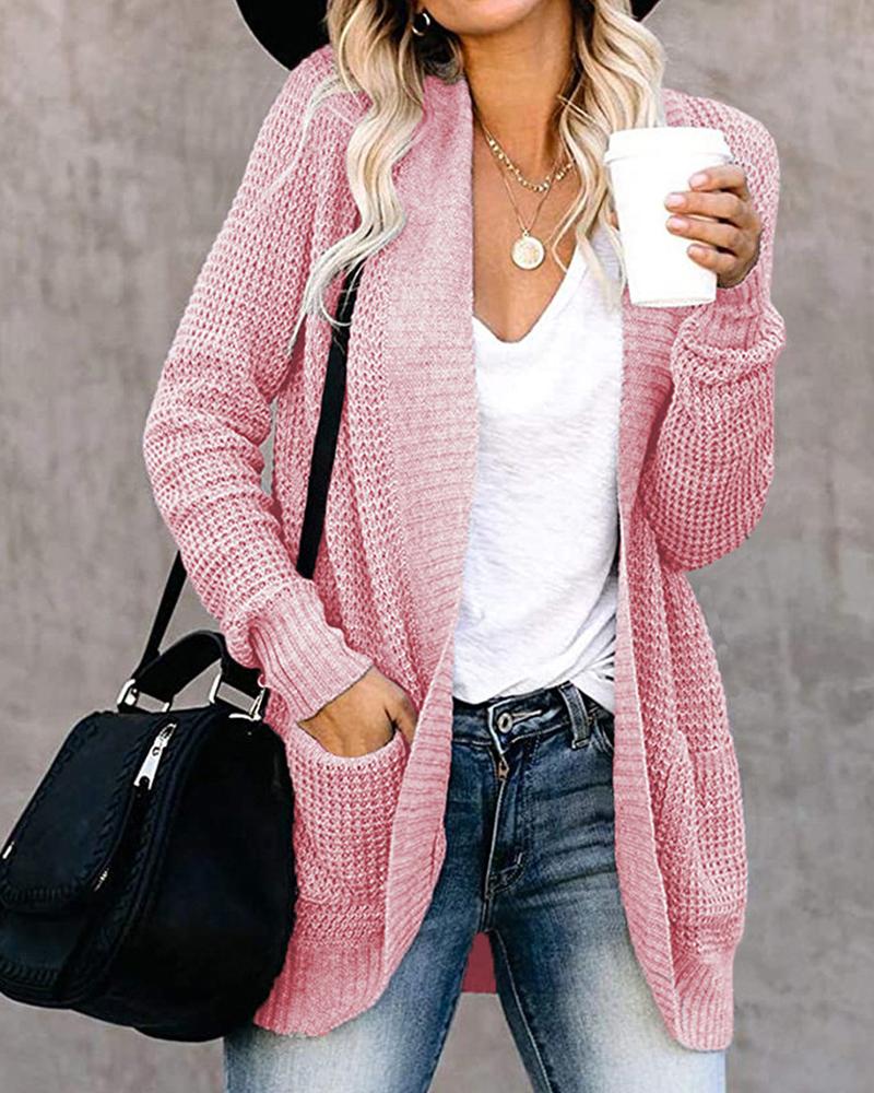 

Long Sleeve Pocket Detail Open Front Cardigan, Pink