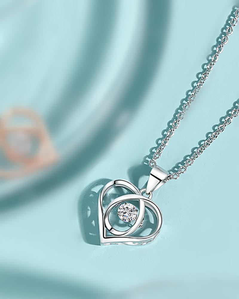 

Valentine's Day Rhinestone Heart Pattern Pendant Chain Necklace, Silver