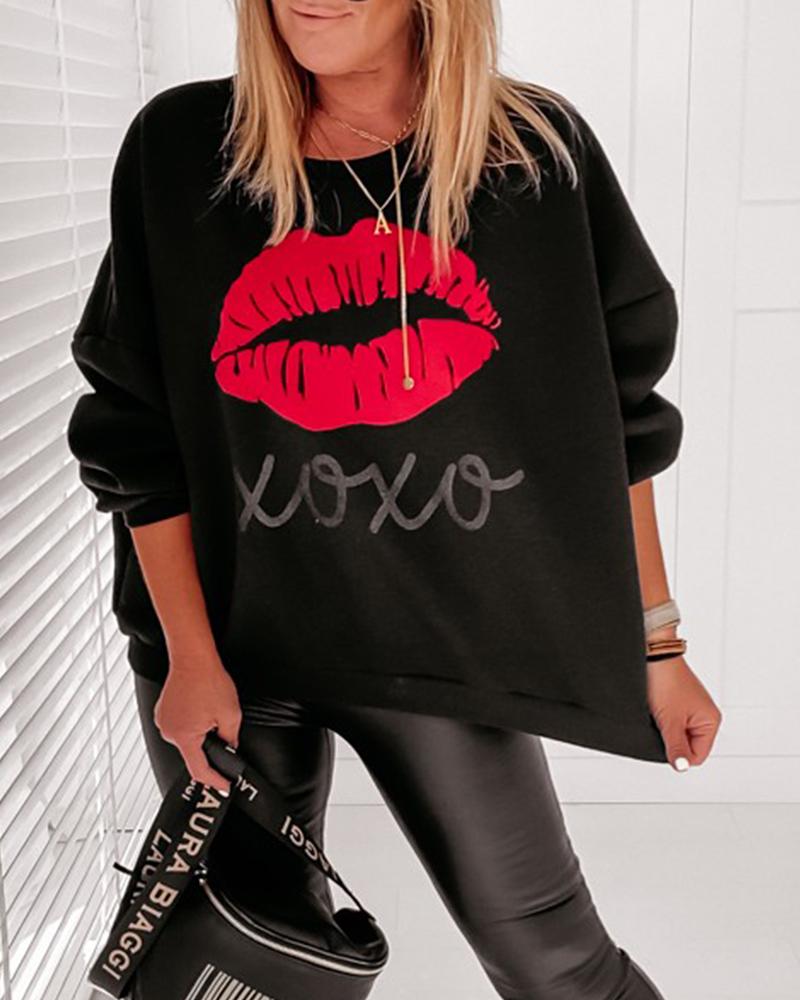 

Rough Lips Long Sleeve Loose T-shirts, Black