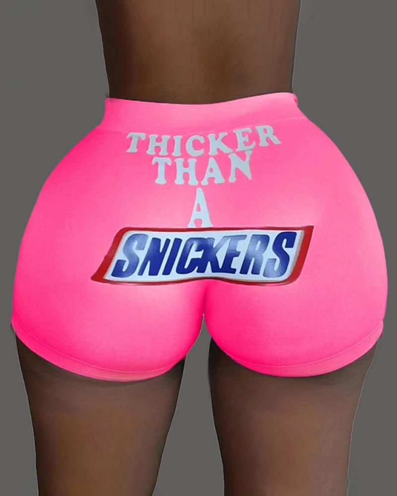 

Letter Print High Waist Sporty Shorts, Hot pink