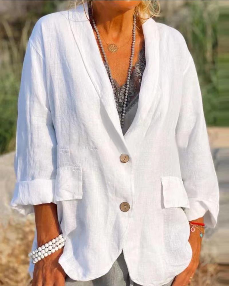 

Long Sleeve Shawl Collar Double Button Blazer, White