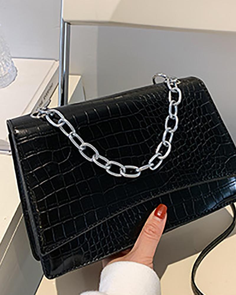 

Chain Strap Croc Embossed Crossbody Bag, Black