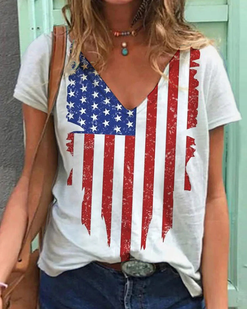 

Independence Day Flag Pattern Print T-shirt, White