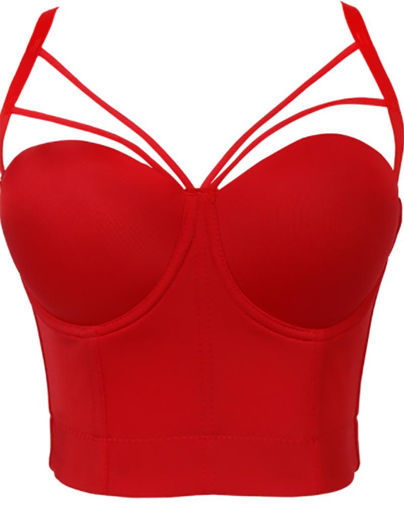 

Spaghetti Strap V-Neck Cutout Corset Top, Red