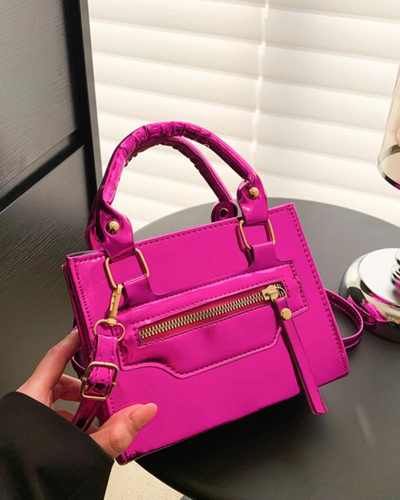 

Zipper Detail Tassel Satchel Bag, Hot pink