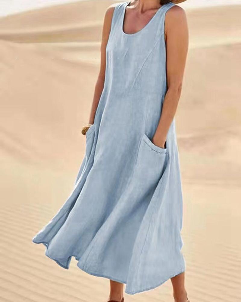 

Pocket Design Sleeveless Casual Dress, Blue