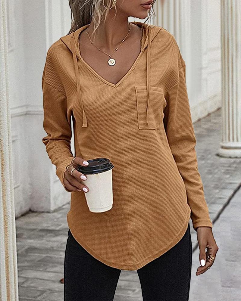 

Pocket Design Asymmetrical Hooded Sweatshirt, Brown