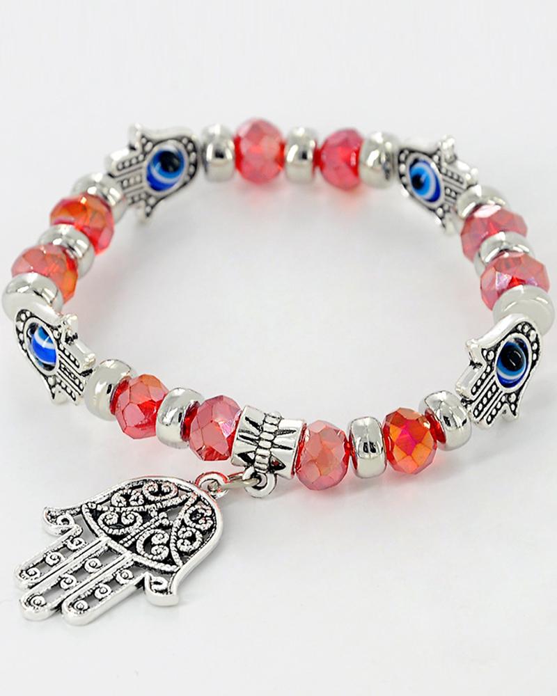 

1pc Demon Hands Blue Eye Crystal Stone Beaded Bracelet, Red