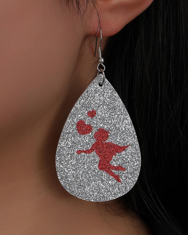 

Valentine's Day Contrast Sequins Waterdrop Shaped Earrings, Silver