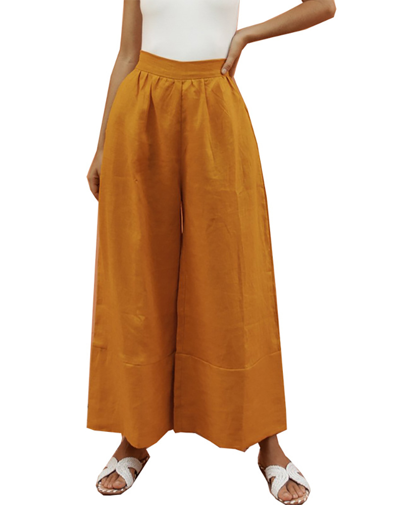 

High Waist Pocket Design Wide Leg Pants, Yellow