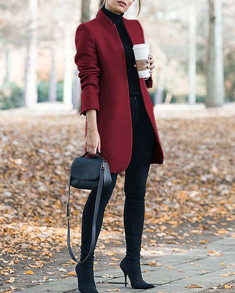 

Plain Long Sleeve Trench Coat, Red