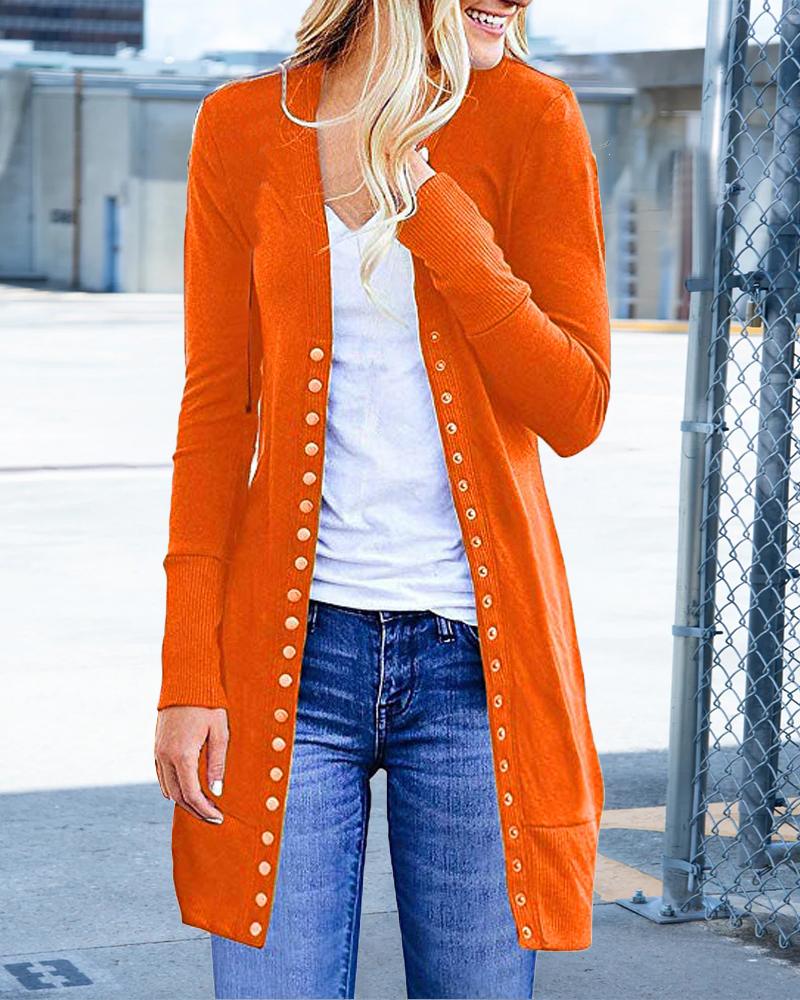 

Long Sleeve Button Front Cardigan, Orange