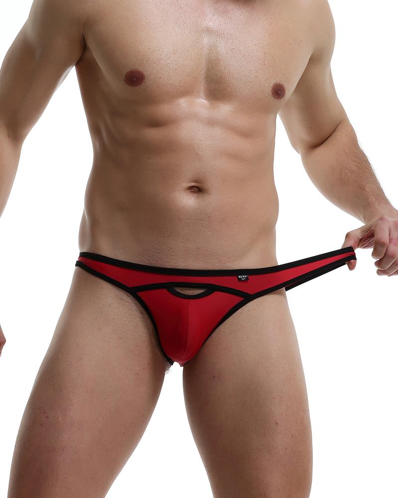 

Color Border Skinny High Elastic Breathable T-string Panties Underwear, Red