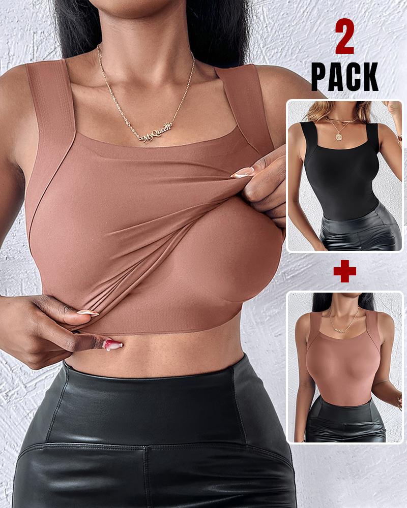

ChicMe ContourX 2 peças U Neck Shapewear Built-in Bra Tank High Strechy sem mangas Slim Fit Tops Camisole, Style9