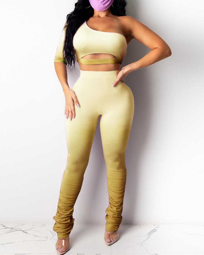 

Gradient Color One Shoulder Top & Pant Set, Yellow