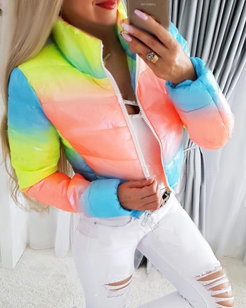 

Ombre Long Sleeve Zip Up Puffer Coat, Multicolor