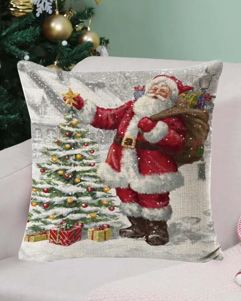 

1pc Christmas Santa Claus Pillow Cover Farmhouse Pillow Cover Holiday Rustic Linen Pillowcase Sofa Couch Throw Christmas Decoration, Style2