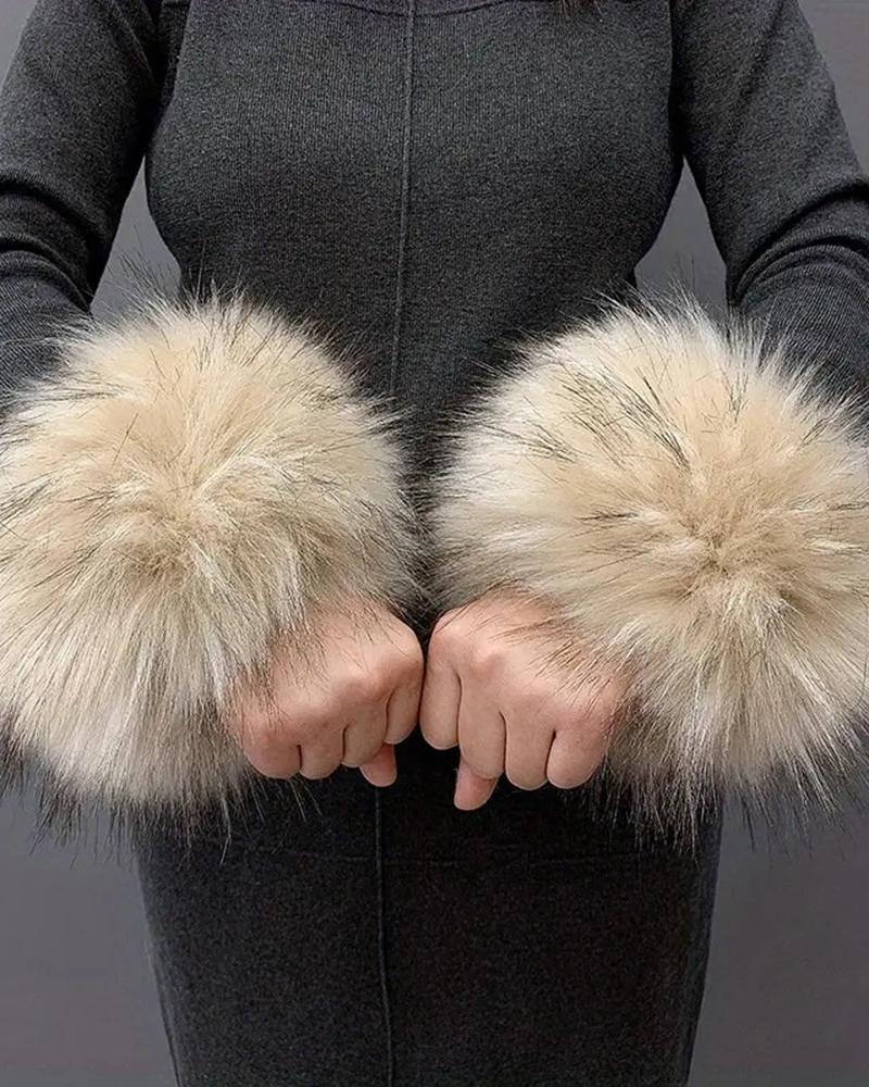 

1Pair Faux Fur Fluffy Wrist Cuffs Arm Warmer Gloves, Style3