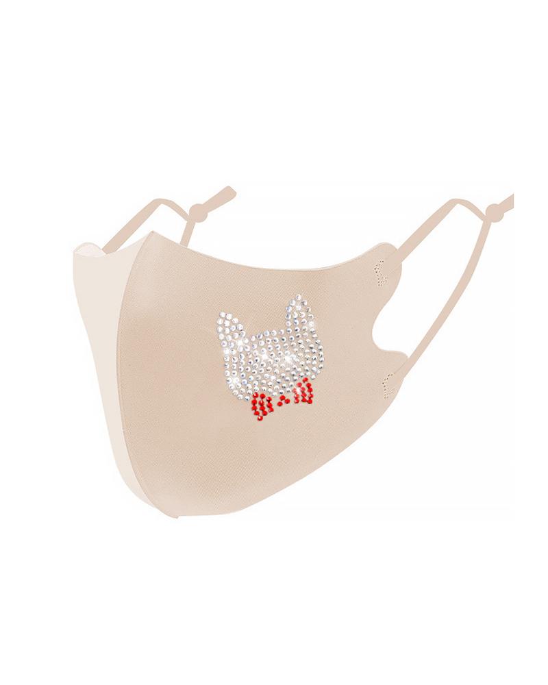 

Cat Pattern Studded Breathable Face Mask, Apricot