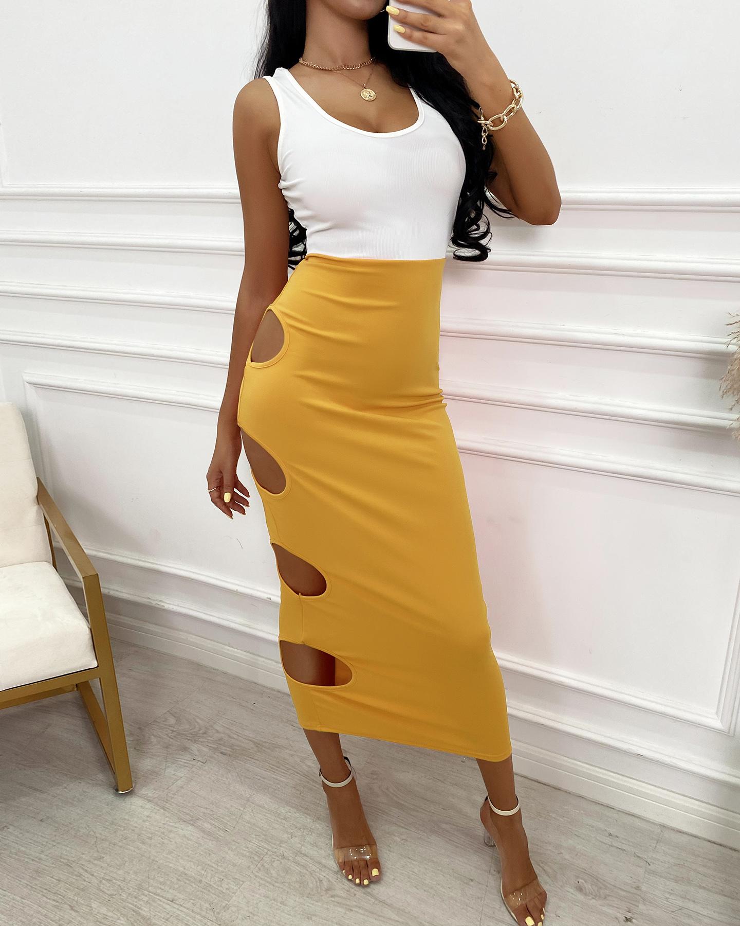 

Colorblock Cutout Thick Strap Maxi Dress, Yellow