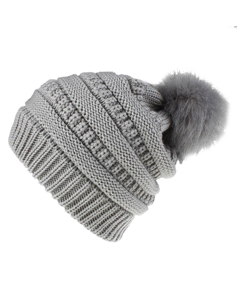 

Winter Thermal Knit Bennie Hat With Pom Pom, Light gray