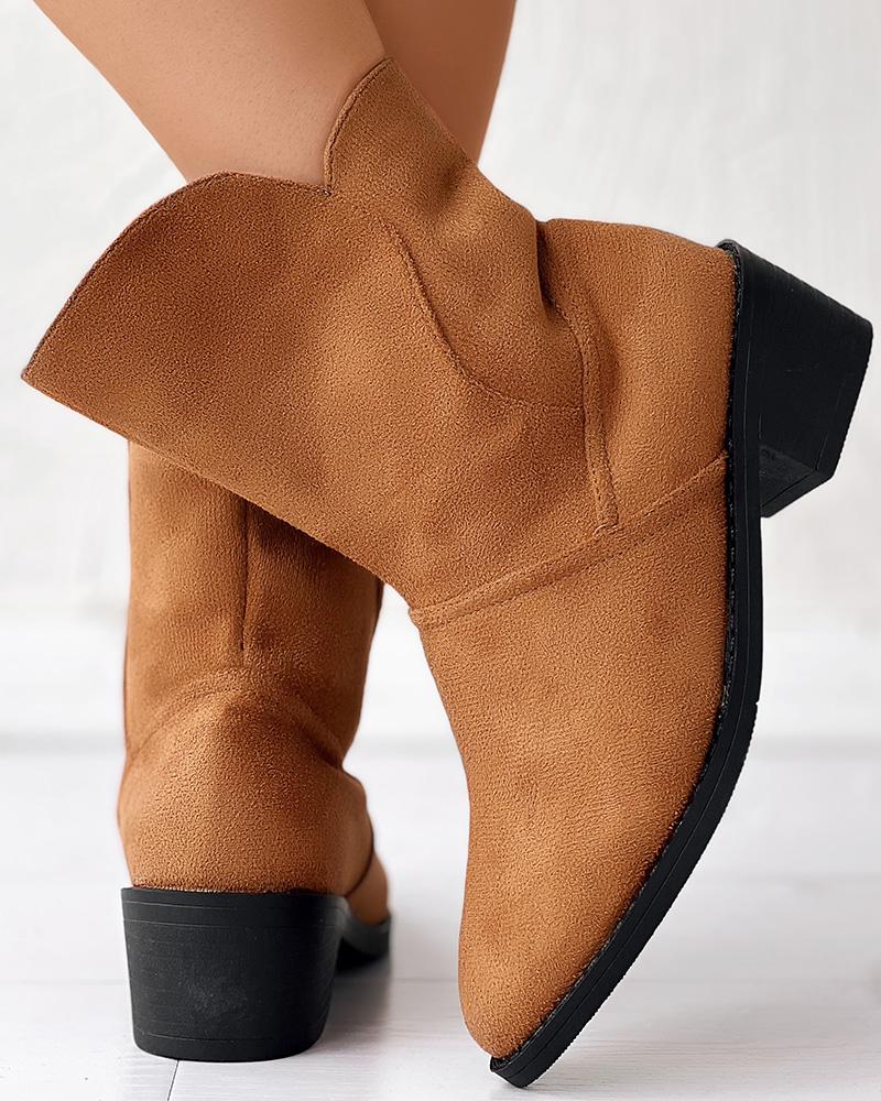 

Suede Point Toe Chunky Heel Knight Boots, Brown