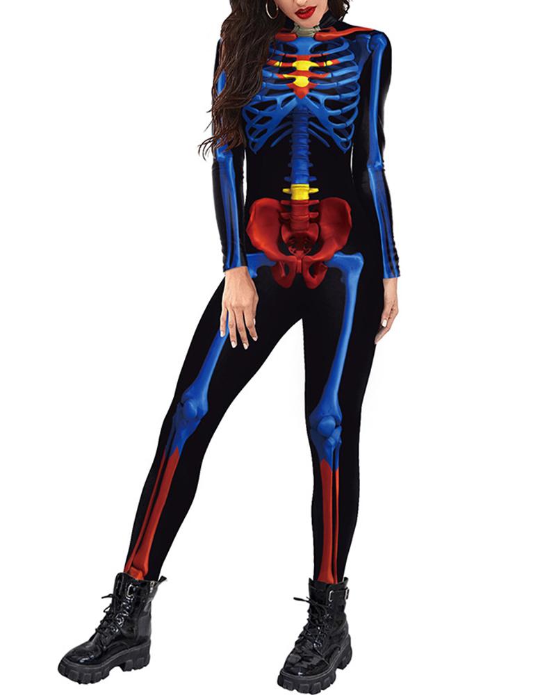 

Halloween 3D Skeleton Print Costume Jumpsuit, Black