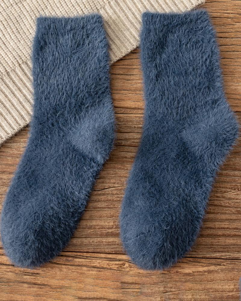 

1Pair Lined Pastel Fuzzy Thermal Socks, Blue