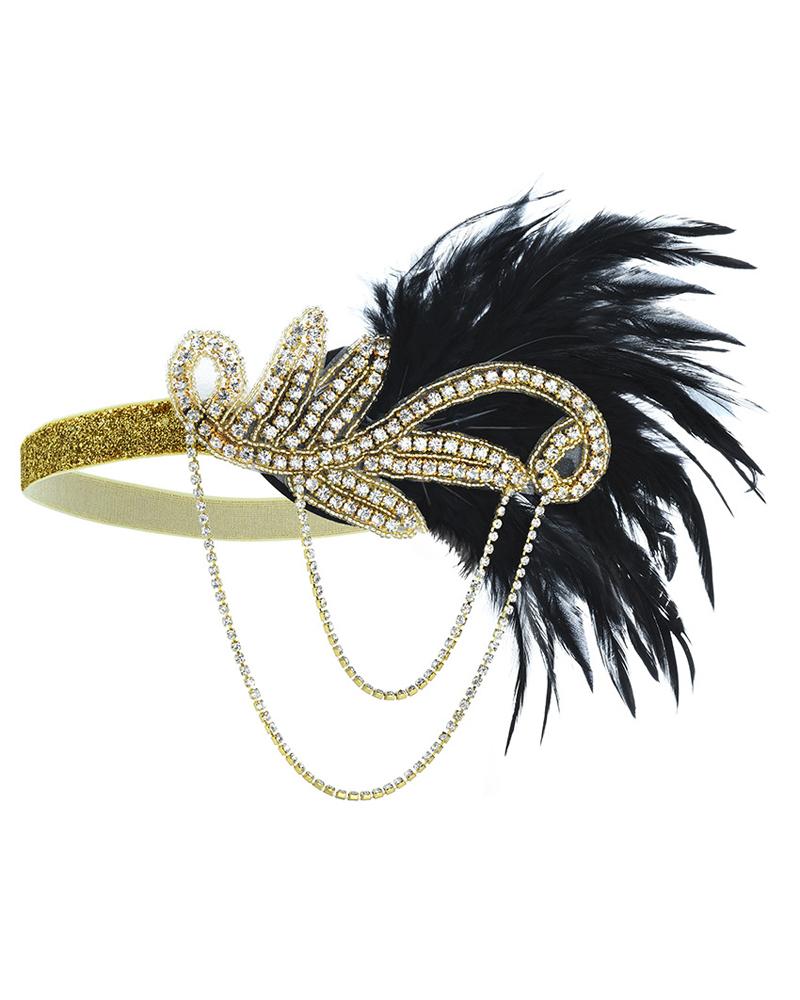 

Rhinestone Feather Headpiece Flapper Headbands 1920s Luxury Jewelry Gatsby Party Flapper Girl Showgirl Hair Costume Accessories, Gold