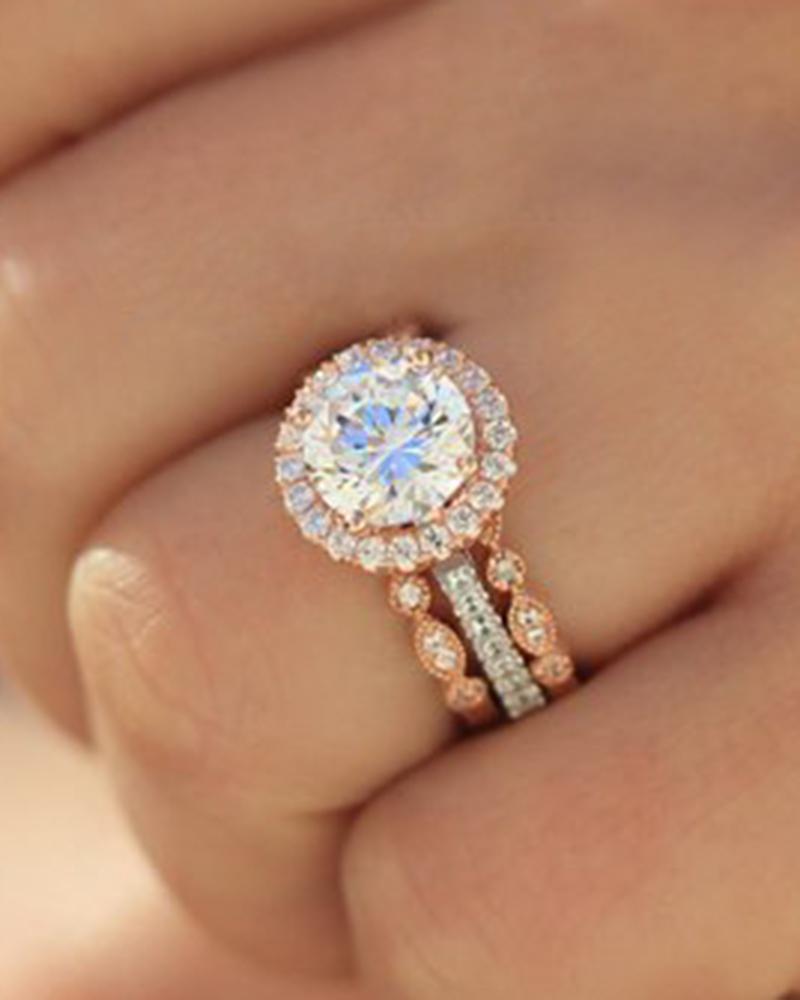 

1pc Zircon Rhinestone Round Shaped Wedding Ring, Gold