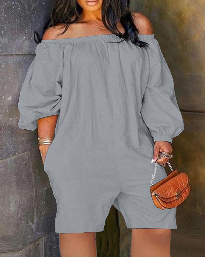 

Plus Size Plain Off Shoulder Casual Romper, Light gray