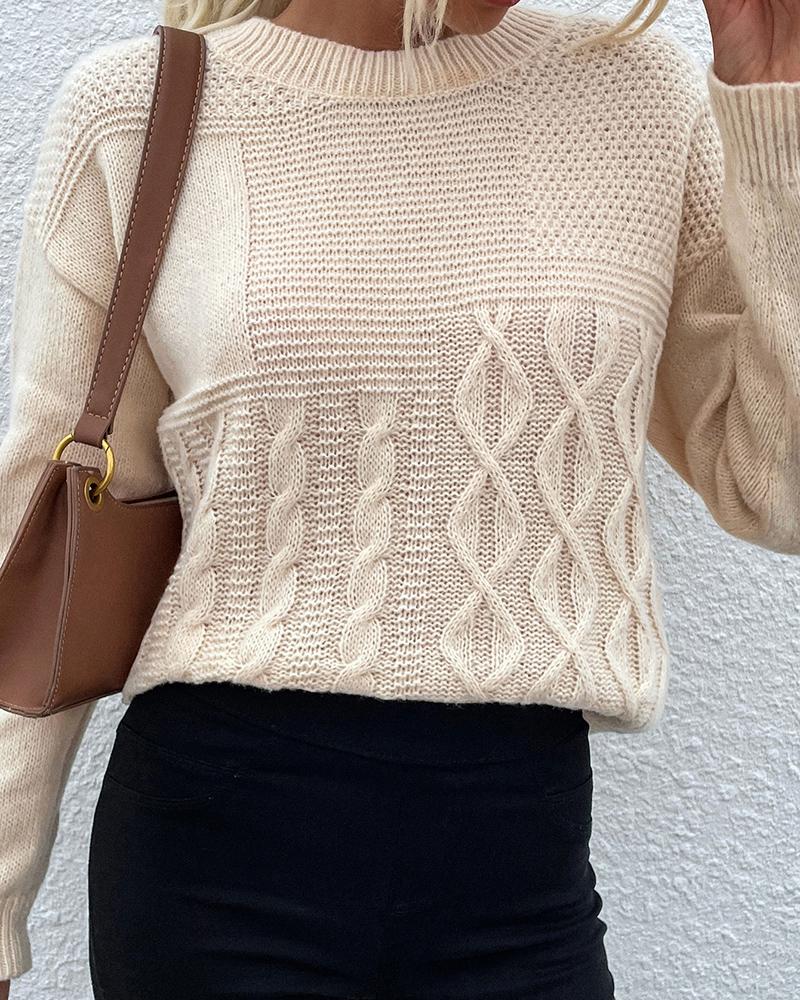 

Long Sleeve Braided Knit Sweater, Apricot