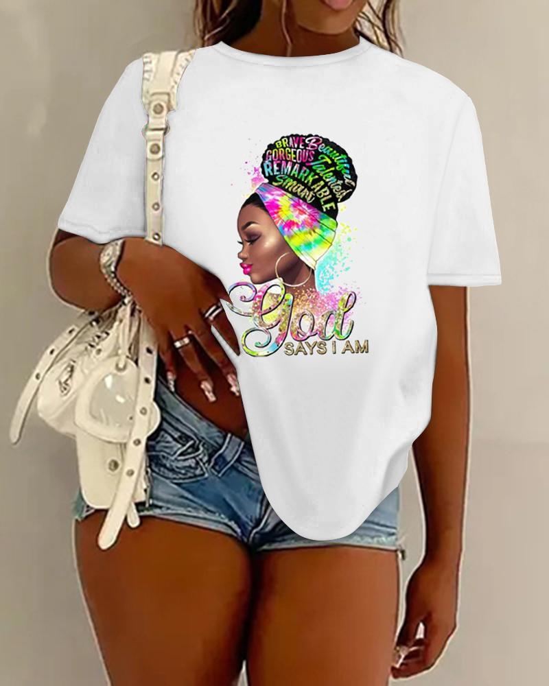 

Figure Slogan Print Crew Neck Casual T-shirt, White