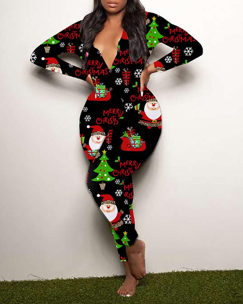 

Christmas Mixed Print Long Sleeve Jumpsuit, Style9