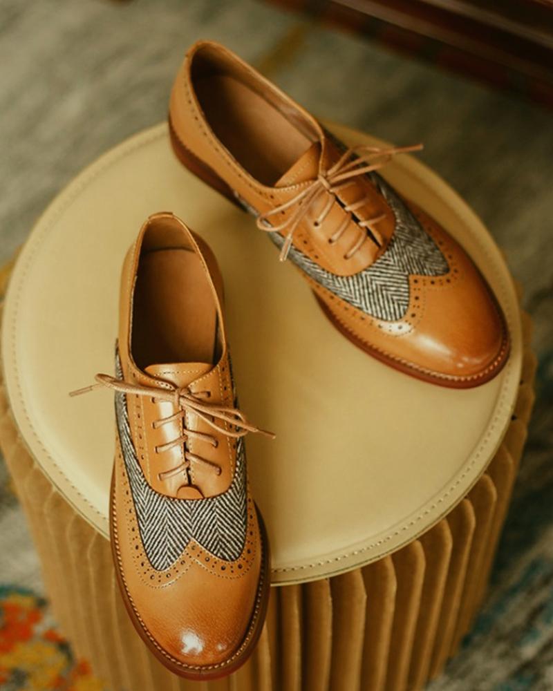 

Colorblock Lace-up Front Oxford Shoes, Brown