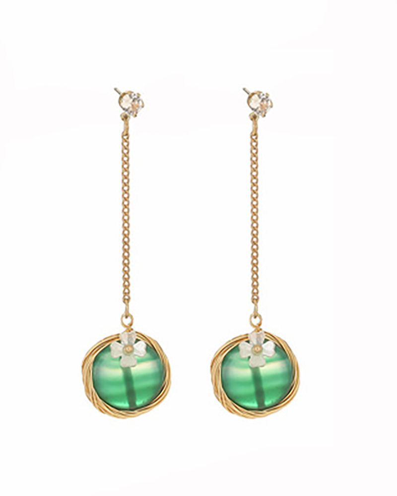 

1Pair Beaded Floral Decor Chain Drop Earrings, Style1