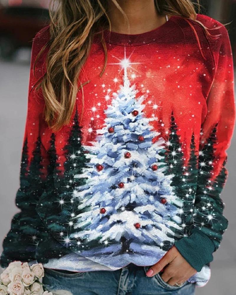 

Christmas Tree Print Long Sleeve Sweatshirt, Style4