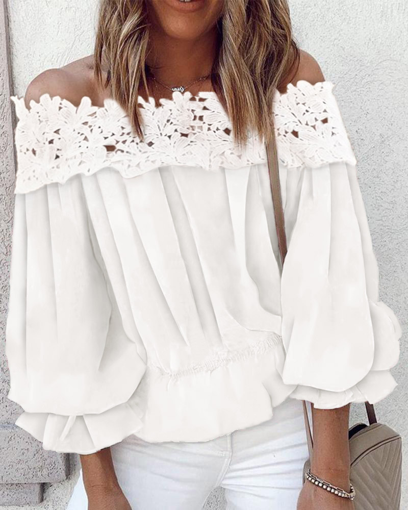 

Lace Patchwork Off Shoulder Blouse, White
