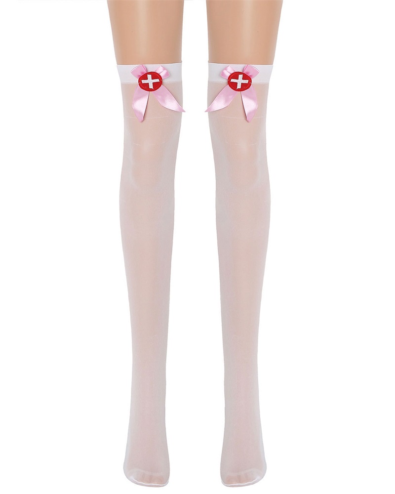 

1Pair Thigh High Nurse Badge Costume Stockings, Pink