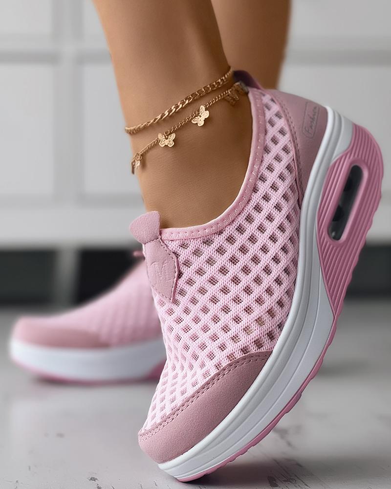 

Breathable Hollow Out Slip-on Sneakers, Pink